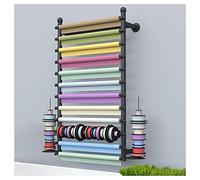 Ribbon rack,Ribbon Display Storage Organizer Wire Spool Rack Wrapping Paper Shelf Wall Mounted,Detachable Ribbons Tray&Removable Crossbars,Black,120X20X120Cm