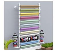 Ribbon rack,Ribbon Display Storage Organizer Wire Spool Rack Wrapping Paper Shelf Wall Mounted,Detachable Ribbons Tray&Removable Crossbars,White,120X20X120Cm