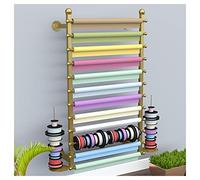 Ribbon rack,Ribbon Display Storage Organizer Wire Spool Rack Wrapping Paper Shelf Wall Mounted,Detachable Ribbons Tray&Removable Crossbars,Gold,80X20X120Cm