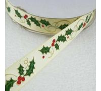 Ribbon Satin Grosgrain 9mm - 22mm Metallic Christmas 25 Types 1 2 4+ Meters 332D, 16mm Cream Holly, 2 Metres