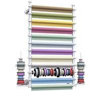 Ribbon Storage Stand Holder Organizers 13 Tier Wall Mounted Wrapping Paper Display Rack, Heavy Duty Metal Craft Ribbons Rolls Rack for Embroidery Thread, Cross Stitch (Color : Whit