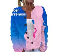 Ribbon Warmth: Breast Cancer Awareness Fleece Cardigan Short Cardigan Sweaters for Women (Blue, S)