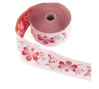 Ribbon Webbing 1Meter Woven Jacquard Ribbon Green Gold Pink Flower Lace Fabric 6CM Wide for Decoration(Pink)