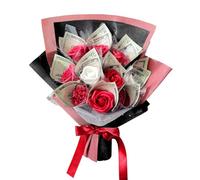 Ribbonbonbox Money Flower Bouquet - Artificial Bouquet of Flowers - Best Graduation, Birthday, Anniversary, Congratulations Money Box for Cash Rose (Red)