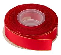 Ribbonitlux 25mm Double Face Satin Ribbon with Gold Edge 22 Meters (250-Red), Perfect for Gift Wrapping, Party Decor, Wedding and Craft
