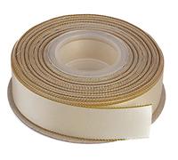 Ribbonitlux 25mm Double Face Satin Ribbon with Gold Edge 22 Meters (810-Ivory), Perfect for Gift Wrapping, Party Decor, Wedding and Craft