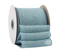 Ribbonitlux Island Blue Burlap Wired Ribbon, 100mm x 18 Meters, Wired Edge Burlap Ribbon for Gift Wrapping, Big Bow, Wreath, and Christmas Tree Decoration