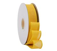 Ribbonitlux Yellow Burlap Wired Ribbon, 25mm x 18 Meters, Wired Edge Burlap Ribbon for Gift Wrapping, Big Bow, Wreath, and Christmas Tree Decoration
