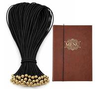 Ribbonlic 100 Pcs Elastic Menu Band Cords for Restaurant Cafe Menu and Vine List Cover with Gold Metal Buckles 8 1/4 Inch Black