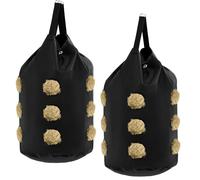 Ribbonlic 2 Pcs hay Bags for Horses Goats Slow Feed 1680D Oxford Bag Black Large Capacity Net Open Feed Hole Hay Holder for Horse Goats Sheep(15 Holes)
