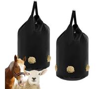 Ribbonlic 2 Pcs hay Bags for Horses Goats Slow Feed 1680D Oxford Bag Black Large Capacity Net Open Feed Hole Hay Holder for Horse Goats Sheep(5 Holes)