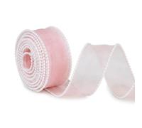 Ribbons for Gift Wrapping, 4.5m*4cm,Pink Ribbon,Organza Chiffon Ribbon,Pearl Edge Ribbon,Pearl Organza Ribbon Suitable for Bows Bouquet Decor Valentine’s Day Wedding Gift Packaging Cake Decoration