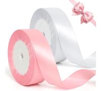 Ribbons for Gift Wrapping, Kaluofan 2PCS White and Pink Satin Ribbons, 4cm*22m Wide Ribbon for Crafting Bows Cake Bouquet Gifts Decorations for Birthday Wedding Engagement Valentine's Day Mother's Day