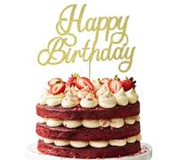 RIBBOOO 1 Pack Happy Birthday Cake Topper Gold Glitter Cake Decoration Birthday Cake Decoration for men women Birthday Party Supplies