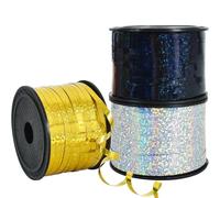 RIBBOOO 3 Rolls 300 Yards Curling Crimped Glitter Laser Ribbon, Gold Silver Black Rainbow String Thin Ribbon for Birthday Wedding Halloween, Christmas Party Decoration