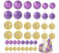 RIBBOOO 40 Pcs Ball Cake Toppers Insert Balls Cake Decorations Foam Balls Cake Toppers DIY Cake Ornament for Christmas Birthday Baking Graduation Anniversary and Wedding Party (Purple Gold)