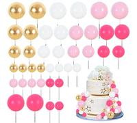 RIBBOOO 40 Pcs Ball Cake Toppers Insert Balls Cake Decorations Foam Balls DIY Cake Ornament for Birthday Valentine's Day Baby Shower Anniversary and Wedding Party (Hot Pink Pink White Gold)