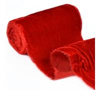 RIBBOOO 6 Inch Red Velvet Ribbon Fringe Frayed Silk Wide Velvet Ribbon Raw Edge Velvet Ribbon for Christmas Decorations Tree Topper Bows Wreaths Flower Bouquet Dress Sash Wedding (5 Yards)
