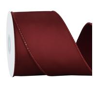 RIBBOOO Claret Satin Wired Ribbon 6.3cm x 18.3 Meters Wine Red Double-Faced Satin Wired Edge Ribbon for Bows Gift Wrapping Wedding Christmas Decoration Flowers DIY Handmade
