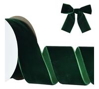 RIBBOOO Dark Green Velvet Ribbon 5CM x 9.14 Meters, Vintage Velvet Ribbons for Christmas Wreath Bow Decoration Craft Gift Wrapping, Valentine's Day Bouquet Packaging