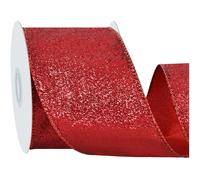 RIBBOOO Red Glitter Ribbon, 2.5 Inch 10 Yards Valentine's Day Sparkly Wired Edge Fabric Ribbon for Craft, Wreath Bow, Gift Wrapping, Christmas Party Decoration