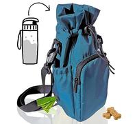 RibbyPup Waterproof Dog Walking Bag With Universal Water Bottle Holder, Built-in Poop Bag Dispenser, Unisex Cross Body Treat Pouch for Walking, Hiking, Training (Deep Teal)