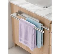 Ribelli Towel Rail No Drilling Double 304 Stainless Steel Towel Rail Two Arms Self-Adhesive Guest Towel Holder Wall Mounted for Bathroom Kitchen Silver