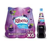 Ribena Blackcurrant Concentrate Cordial - No Added Sugar - 6 Bottles x 1.5L - Contains Real Fruit Juice - No Artificial Colours or Flavourings -