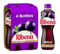 Ribena Blackcurrant Juice Drink 500ml - Multipack of 4 | Real Fruit | Rich In Vitamin C | No Artificial Colours or flavous | Fruity Refreshment | Ready To Drink | 100% Recycled Plastic Bottle