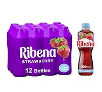 Ribena Strawberry Juice Drink No Added Sugar 500ml - Multipack of 12 | Real Fruit | Rich In Vitamin C | No Artificial Colours or Flavours | Fruity Refreshment | Ready To Drink | 100% Recycled