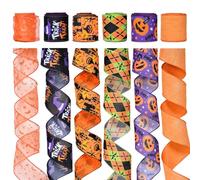 Ribest Halloween Ribbon Wired, 2.5 Inch 6 Roll 30 Yards, Trick or Treat Witch Hat Bat Pumpkin Candy Castle Printed Halloween Wired Edge Ribbons for Crafts Wreath Bows Making Party Decoration