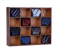Ribgwo Tie Organizer Wall Mounted Tie Rack,Tie Box for Men,Tie Storage Box Organizer with 16 Compartments，Tie Display Racks for Bedroom, Changing Room, Men Wardrobe