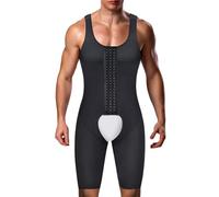 RIBIKA Men’s Bodysuit Abdomen Control Shapewear Legs Compression Body Shaper Short Back support Underwear, Black1, XX-Large