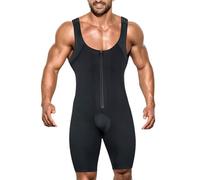 RIBIKA Men's Shapewear Bodysuit Full Body Shaper Tummy Control Compression Sauna Suit Fitness Compression Underwork, Black 1, XXL