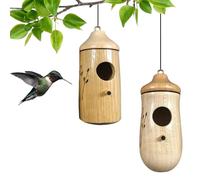 Ribili Wooden Hummingbird House, Fanyil Wooden Hummingbird House, Sparrow Hummingbird Finch House, Wooden Humming Bird Nest with Hemp Ropes (#Mix-A,2pcs)