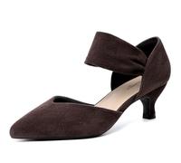 RIBONGZ Kitten Heels for Women Closed Toe Comfortable Low Heels Pointed Toe Sexy Slip on Pumps Bridal Party Dressy Shoes, Chocolate Brown, 9 UK