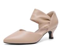 RIBONGZ Kitten Heels Women Closed Toe Comfortable Low Heels Pointed Toe Sexy Slip On Bridal Shower Elegant Shoes, Nude Pu, 8 UK
