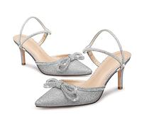 RIBONGZ Women's Wedding Shoes Glitter Sparkly Pointed Toe Strappy High Heels Sexy Ankle Strap Pumps Bridal Party Work Dress Shoes, Xmw-silver, 7 UK