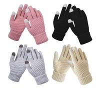 RIBSUQA 4 Pairs Women's Winter Warm Touchscreen Gloves, Thermal Knit Soft Fleece Lined Gloves, Anti-Slip Elastic Cuff Texting Mittens(Black, Grey, Beige, Pink)