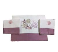 RICAMI FIORENTINI BALDI Complete Sheet Set in 100% Cotton with Satin Frill and Embroidery Shells and Coral Handmade Product (Amalfi, Standard Double, Antique Pink)
