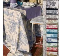 Ricami Fiorentini Baldi Toile de Jouy 100% Panama Cotton Tablecloth with Straight Hem Trim Also Custom-Made Tuscan Handmade Product Rectangular 140x250 cm