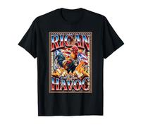 Rican Havoc Rooster with Puerto Rico Flag Domino T-Shirt