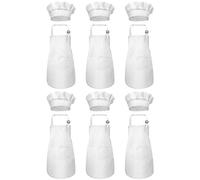 Ricardonty 12-Piece Apron and Chef Hat Set, Adjustable Children's Apron with Pockets (White, Suitable for 2-6 Year Old S)