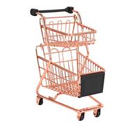 Ricardonty Layers Shopping Cart Model Wrought Iron Supermarket Trolley Metal Rose Gold Storage Basket Rose Gold