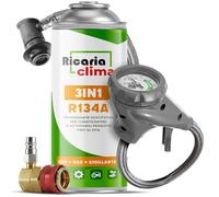 Ricaria Clima - 3in1 R134a Air Conditioning Recharge - for Car AC - 1 x 235 g can - Camper - with Hose and HP/LP Adapter - Air Conditioning Pressure Gauge - ECO