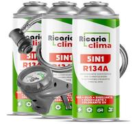 Ricaria Clima - 5in1 - Air Conditioning Recharge R134a + Hose, 3X 235 g for Car AC containing Oil, Sealant, UV Dye and Desiccant - Protects the Compressor
