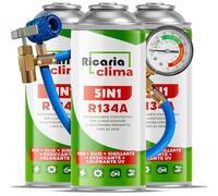 Ricaria Clima - 5in1 - Air Conditioning Recharge R134a x3 + Hose, 235g Each Can, for car air Conditioning Systems - Contains Oil, Sealant, UV Dye and Desiccant - Protects the Compressor