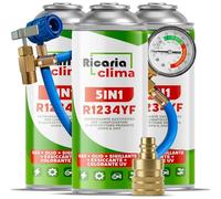 Ricaria Clima - 5in1 R1234yf x3 - Air Conditioning Recharge for Car Air Conditioning, Containing Oil + Hose and Adapter YF - Quick-Apply - Protects the Compressor - 235g per can