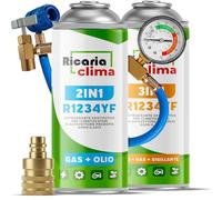 Ricaria Clima - Air Conditioning Recharge Kit R1234yf with Gas R1234yf 3in1 - 2X 235 g Includes Hose, Pressure Gauge and AZ Adapter - Car Air Conditioning - ECO