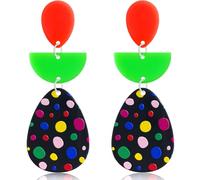 Ricarmo Bohemian 80s Acrylic Retro Neon African Geometry Lightweight Dangle Drop Earrings 1980s Glow Party Halloween Earrings for Women, 2.44inch, Acrylic, No Gemstone